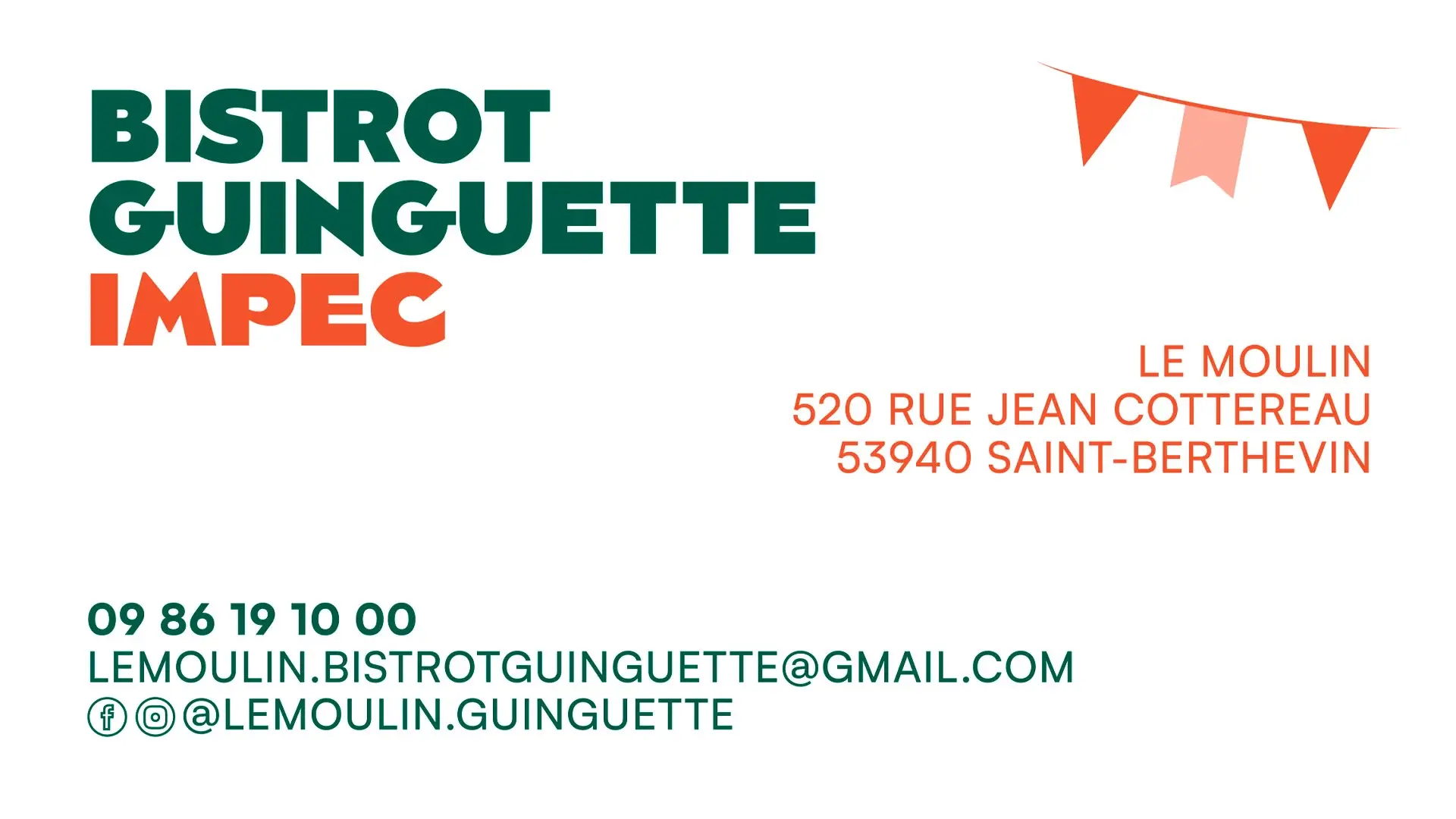 Carte de visite moderne et colorée pour une guinguette à Saint-Berthevin, en Mayenne